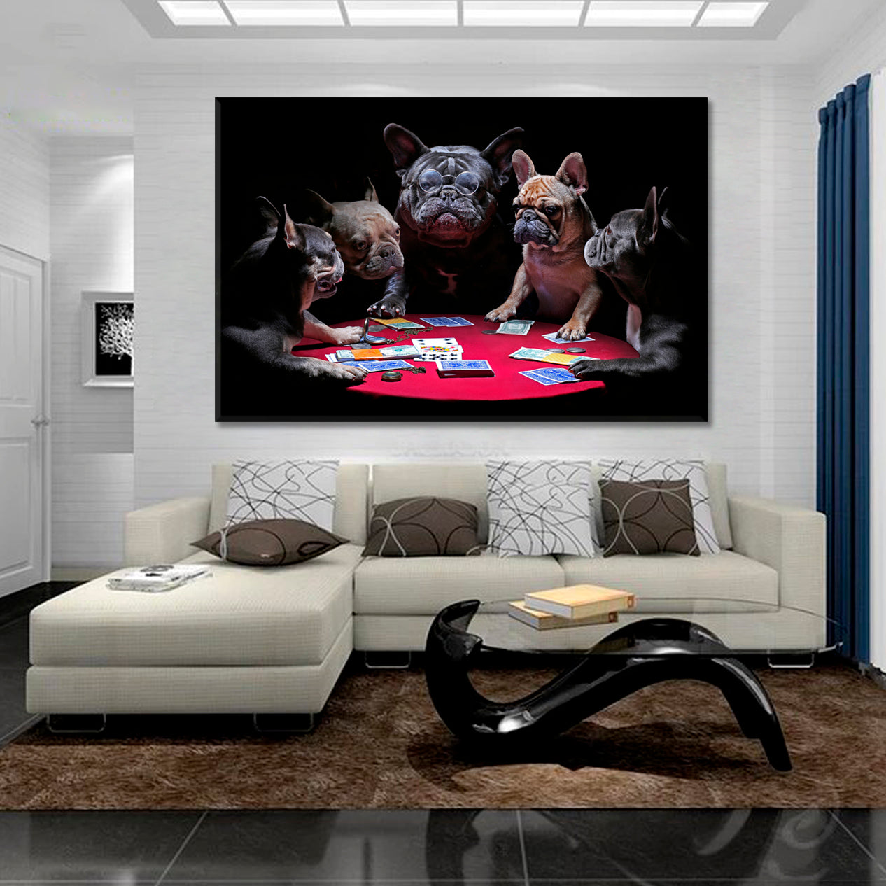 Bold Bluff Whimsical Funny French Bulldogs Dogs Playing Poker Animals Canvas Print Artesty   