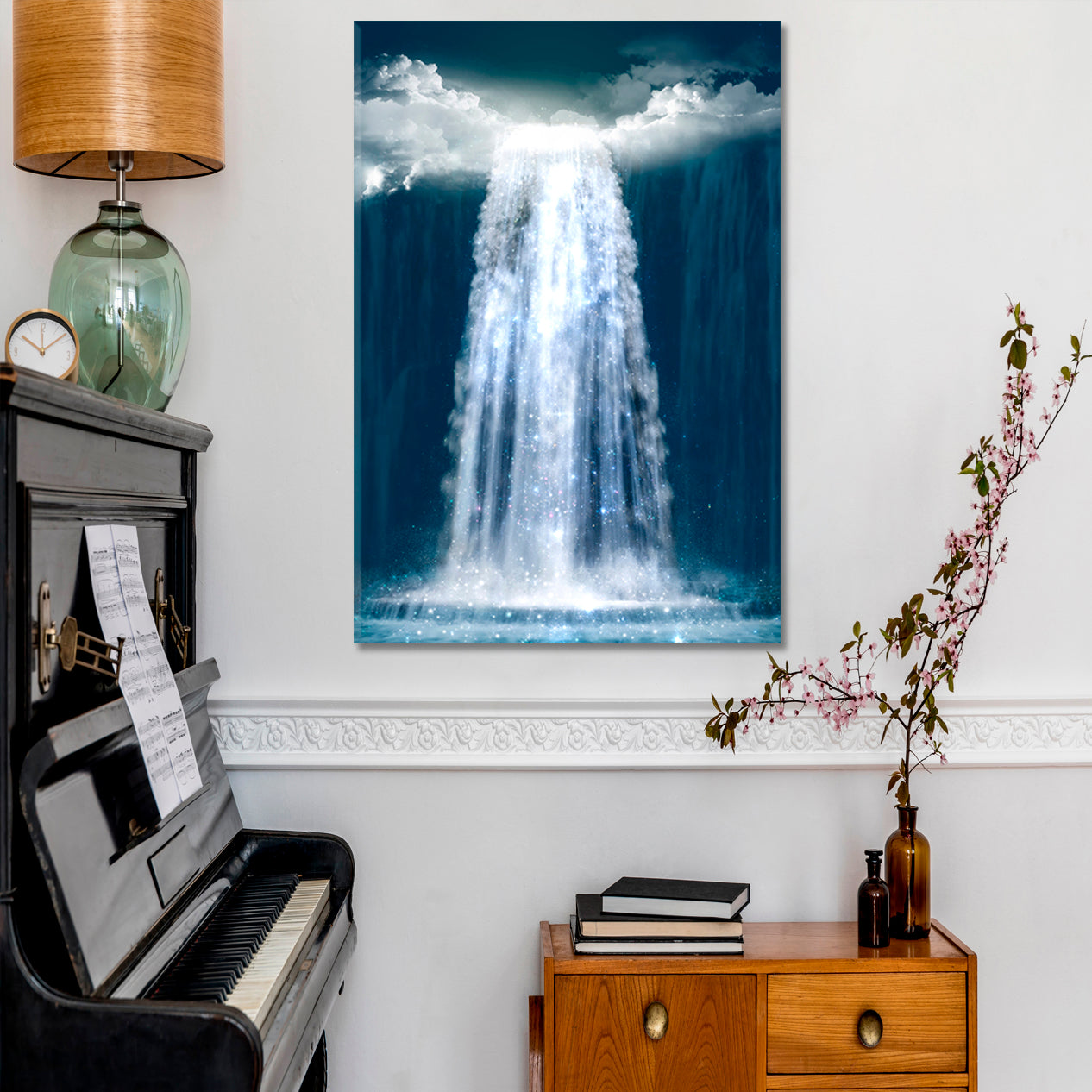 UNREAL Fantasy Waterfall Falls From Heaven Mesmerizing Magical Scenic | Vertical Surreal Fantasy Large Art Print Décor Artesty   