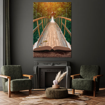 MAJESTIC LANDSCAPE Suspension Bridge Misty Forest | Vertical Scenery Landscape Fine Art Print Artesty   