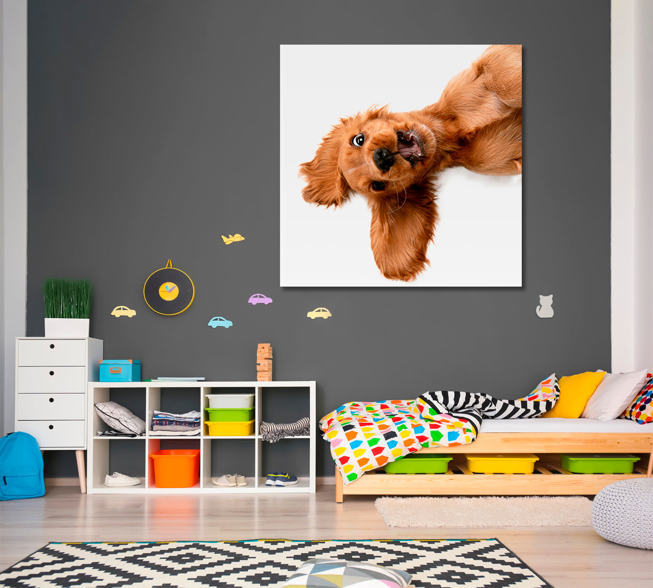 CRAZY PURE YOUTH English Cocker Spaniel Young Funny Cute Dog Kids Room Art - Square Panel Animals Canvas Print Artesty   