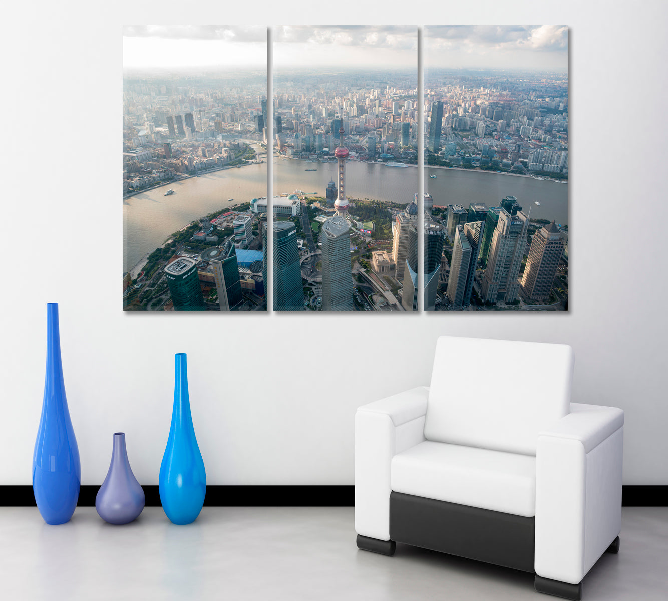 Shanghai Cityscape Skyscrapers Poster Cities Wall Art Artesty 3 panels 36" x 24" 