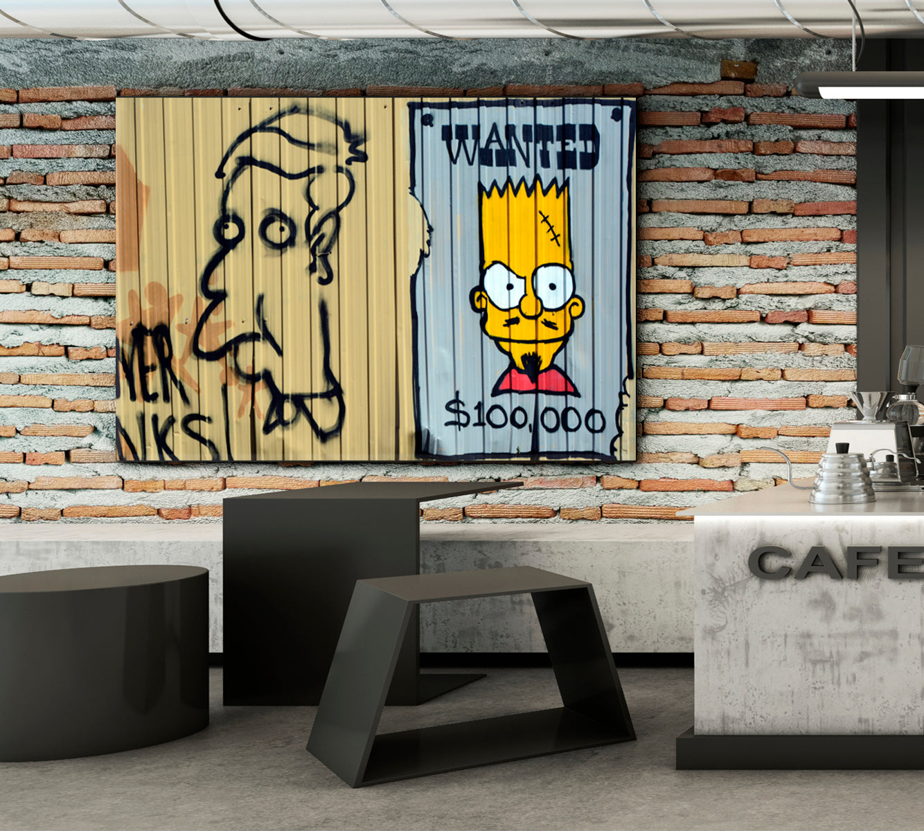 LOOKING FOR A STREET ART Urban Graffiti Bart Simpson Wanted! Montreal Canada Whimsical Canvas Print Street Art Canvas Print Artesty 1 panel 24" x 16" 