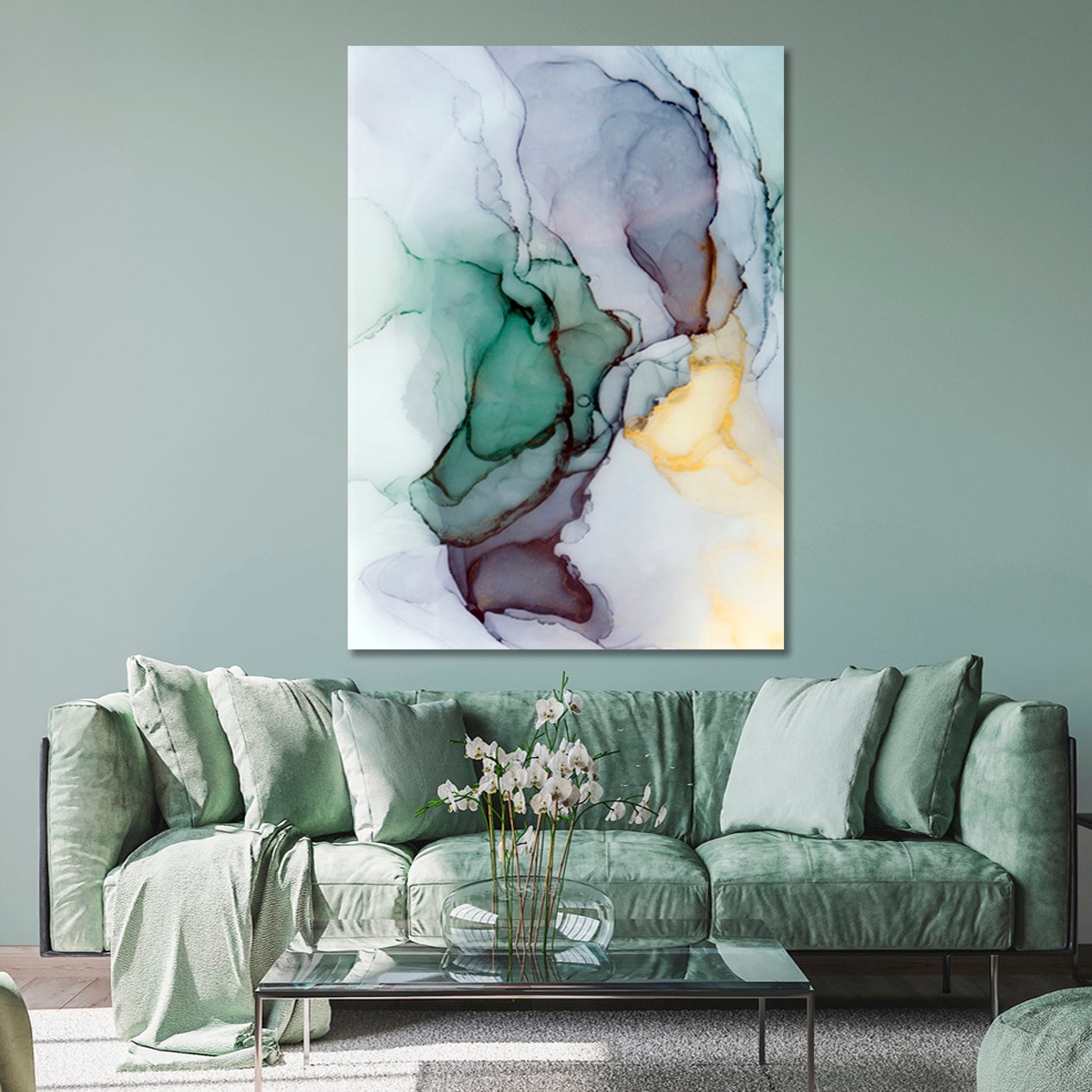 Abstract Veins Alcohol Ink Paint Translucent Free-flowing Fluid Art, Oriental Marbling Canvas Print Artesty 1 Panel 16"x24" 