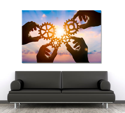 PART OF THE WHOLE Gear Wheels Solar Rays Business Concept Poster Office Wall Art Canvas Print Artesty   