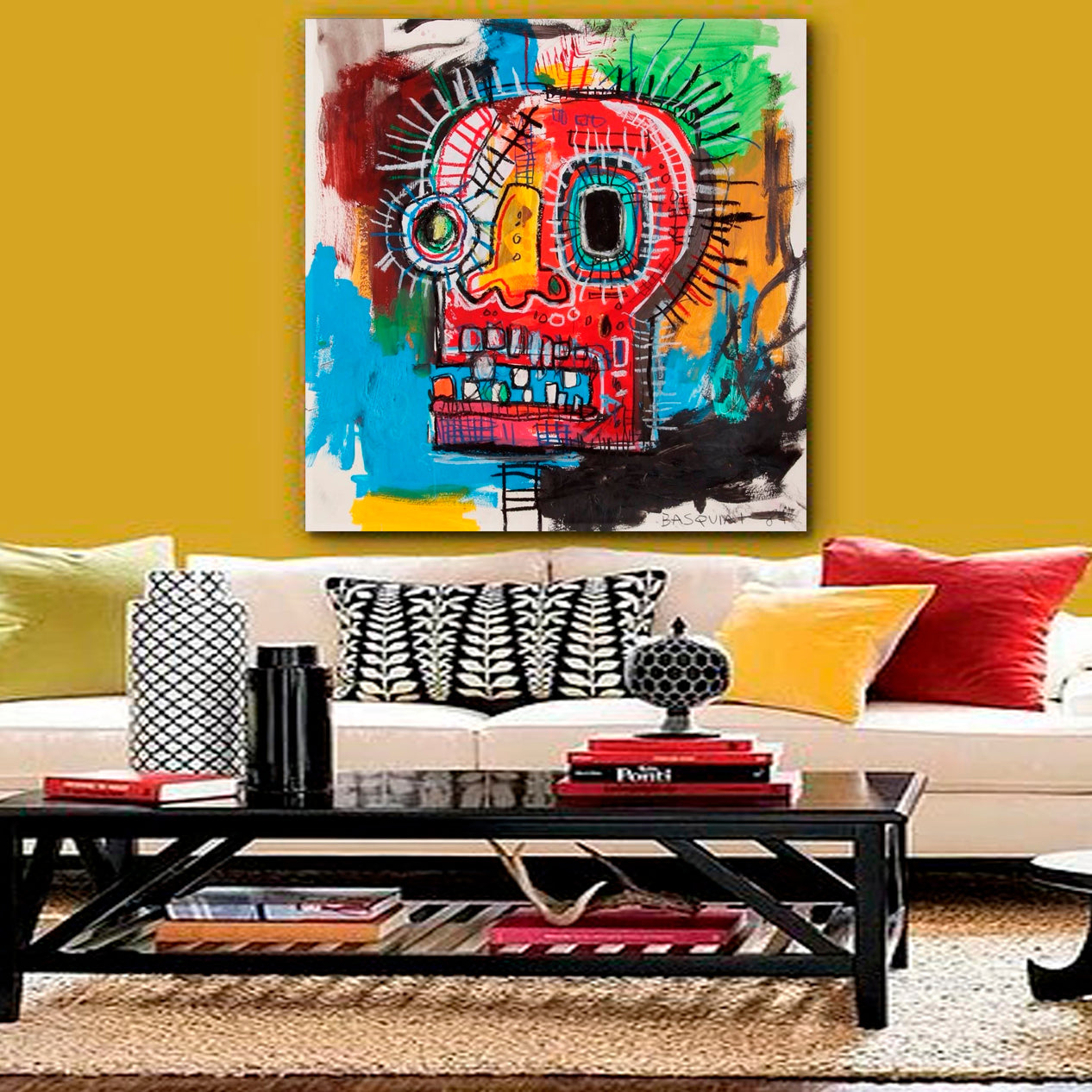 BASQUIAT STYLE Skull  Canvas Print - Square Panel Contemporary Art Artesty   