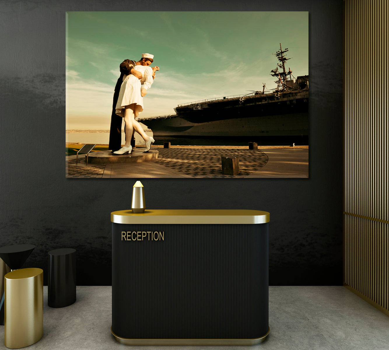 KISS V-J Day in Times Square: San Diego Unconditional Surrender Sculpture Seaport USA Attractions Canvas Print Famous Landmarks Artwork Print Artesty   