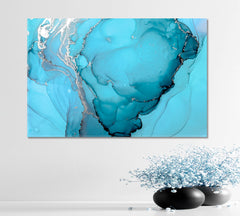 Turquoise Blue Marble Curly Swirls Trendy Fluid Art Fluid Art, Oriental Marbling Canvas Print Artesty   