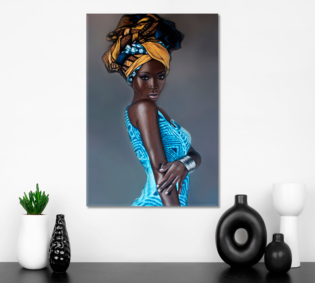 BLACK BEAUTY Beautiful African American Women Stylized Portrait African Style Canvas Print Artesty 1 Panel 16"x24" 