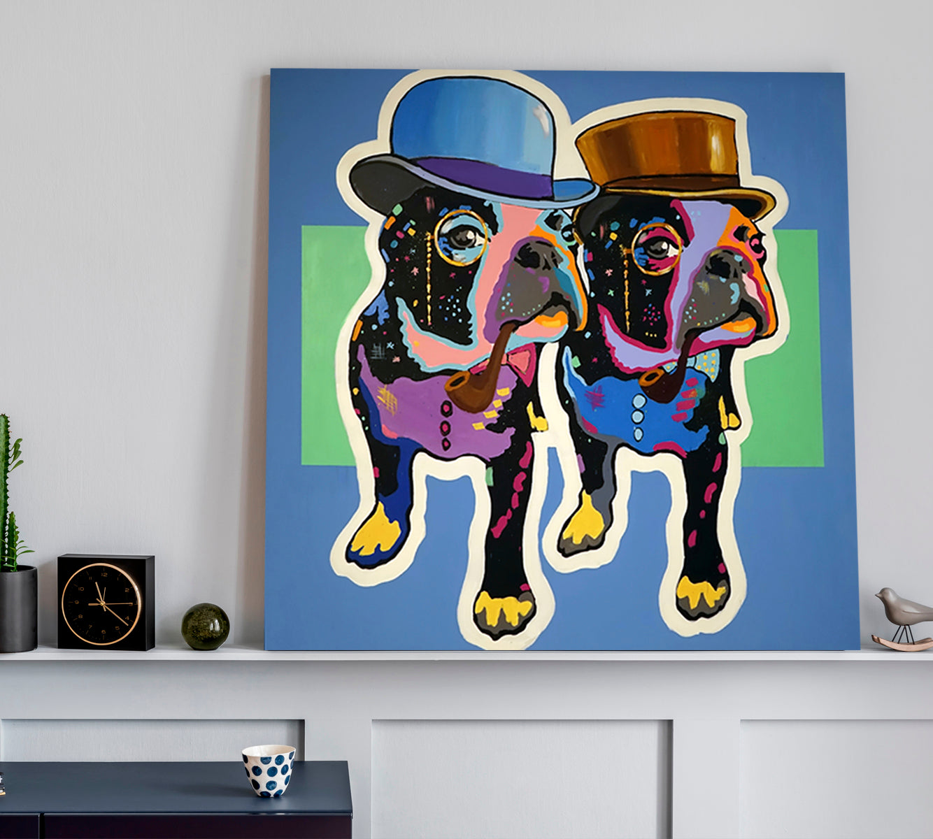 HIPSTER | Funny Hipster French Bulldog Bosses Canvas Print - Square Animals Canvas Print Artesty   