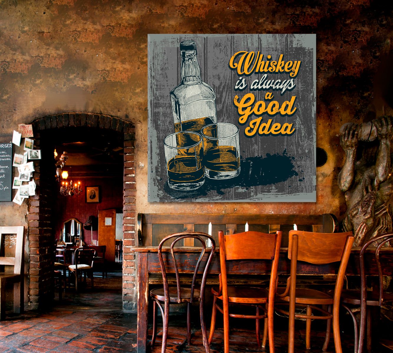 BAR PUB CONCEPT Retro Design Whiskey Glasses Bottle - S Restaurant Modern Wall Art Artesty   