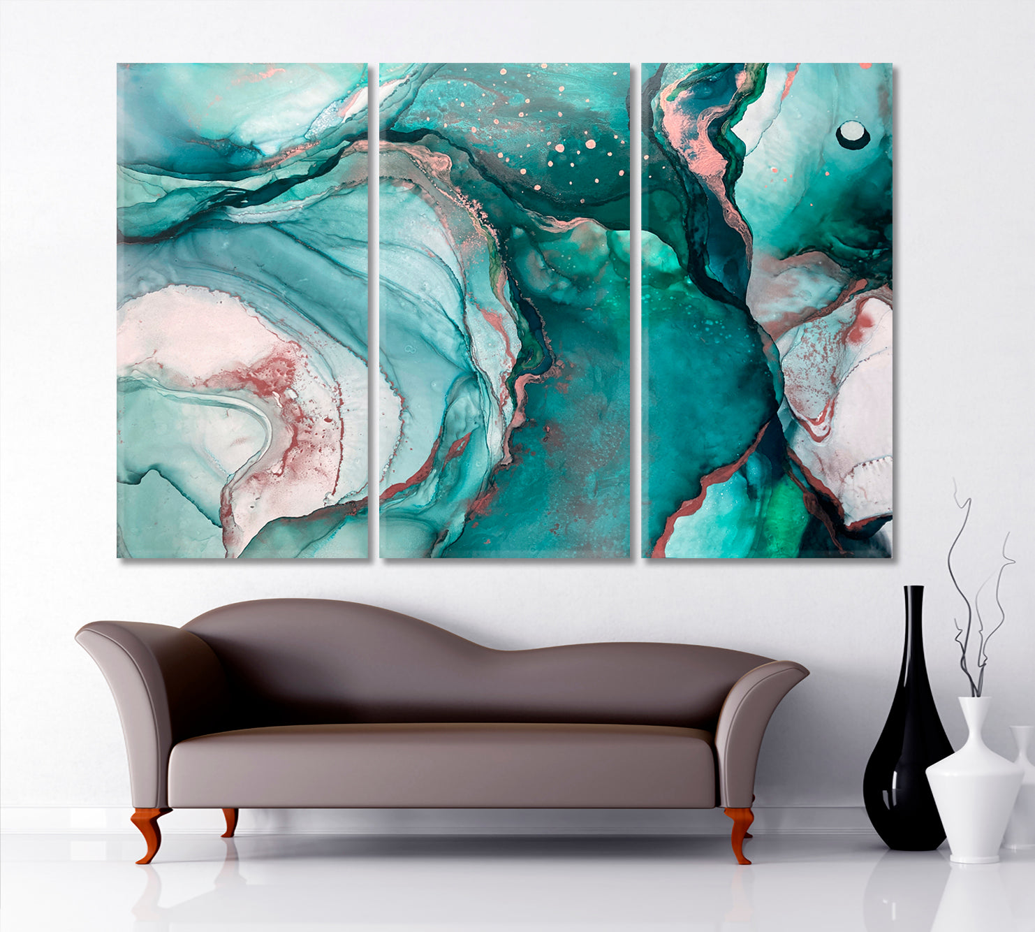 AZURE SEA WAVES Emerald Fluid Flowing Ink Marble Veins Oriental Art Fluid Art, Oriental Marbling Canvas Print Artesty   