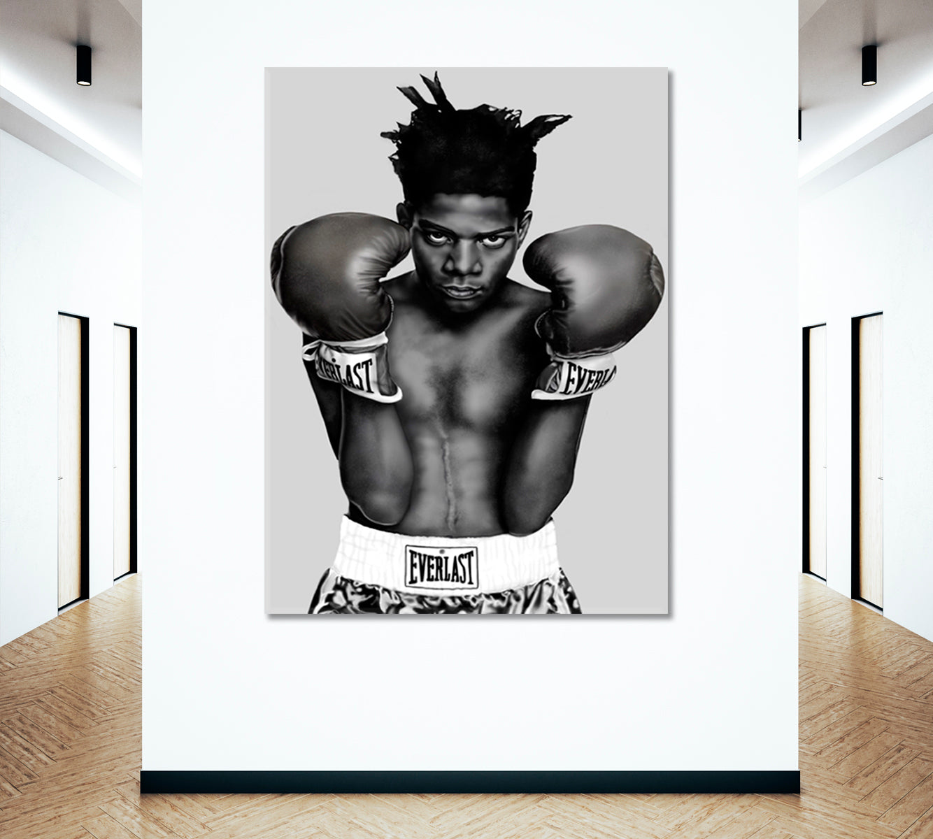 Basquiat Boxing Black White Portrait Contemporary Art Artesty 1 Panel 16"x24" 