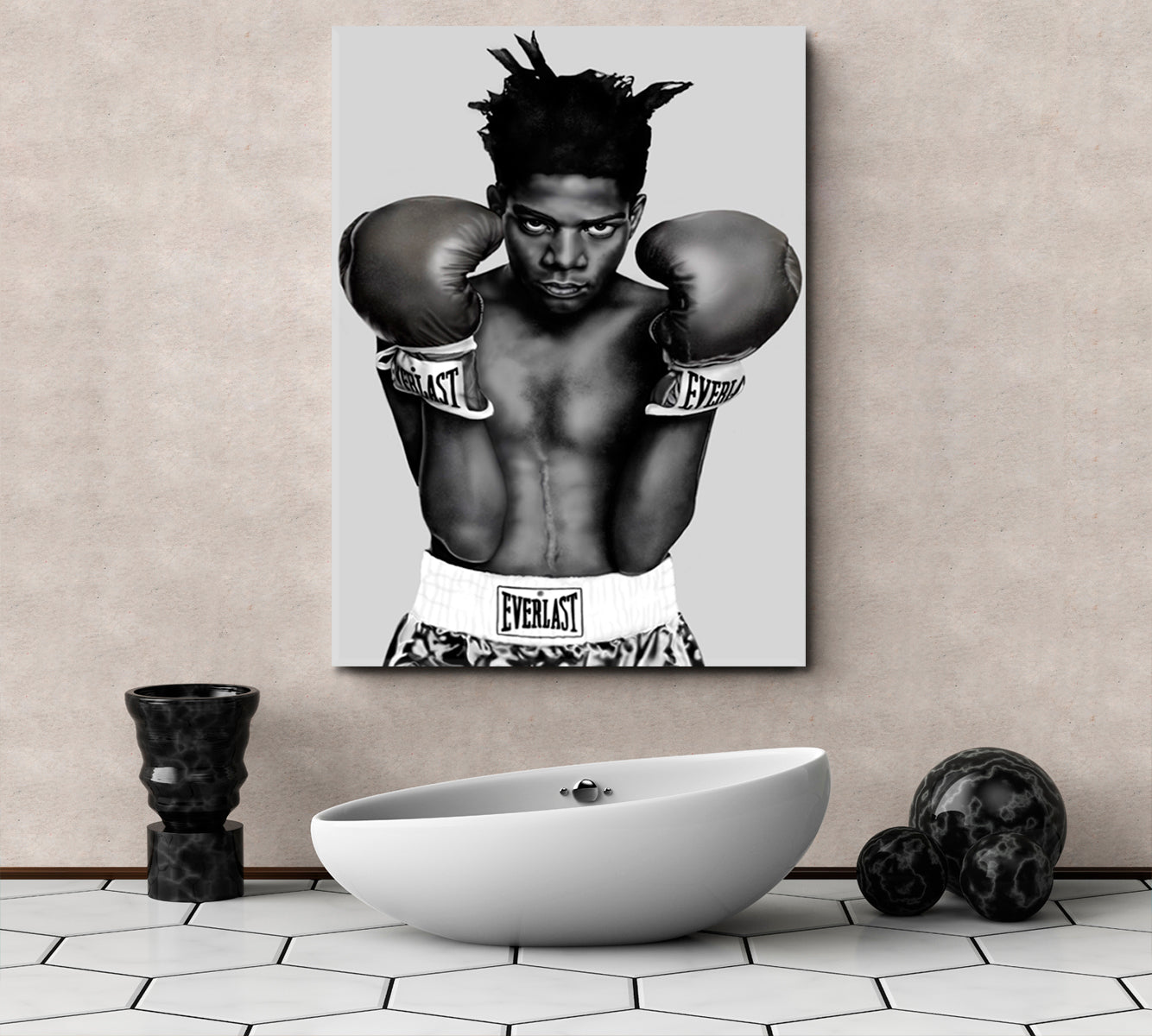 Basquiat Boxing Black White Portrait Contemporary Art Artesty   