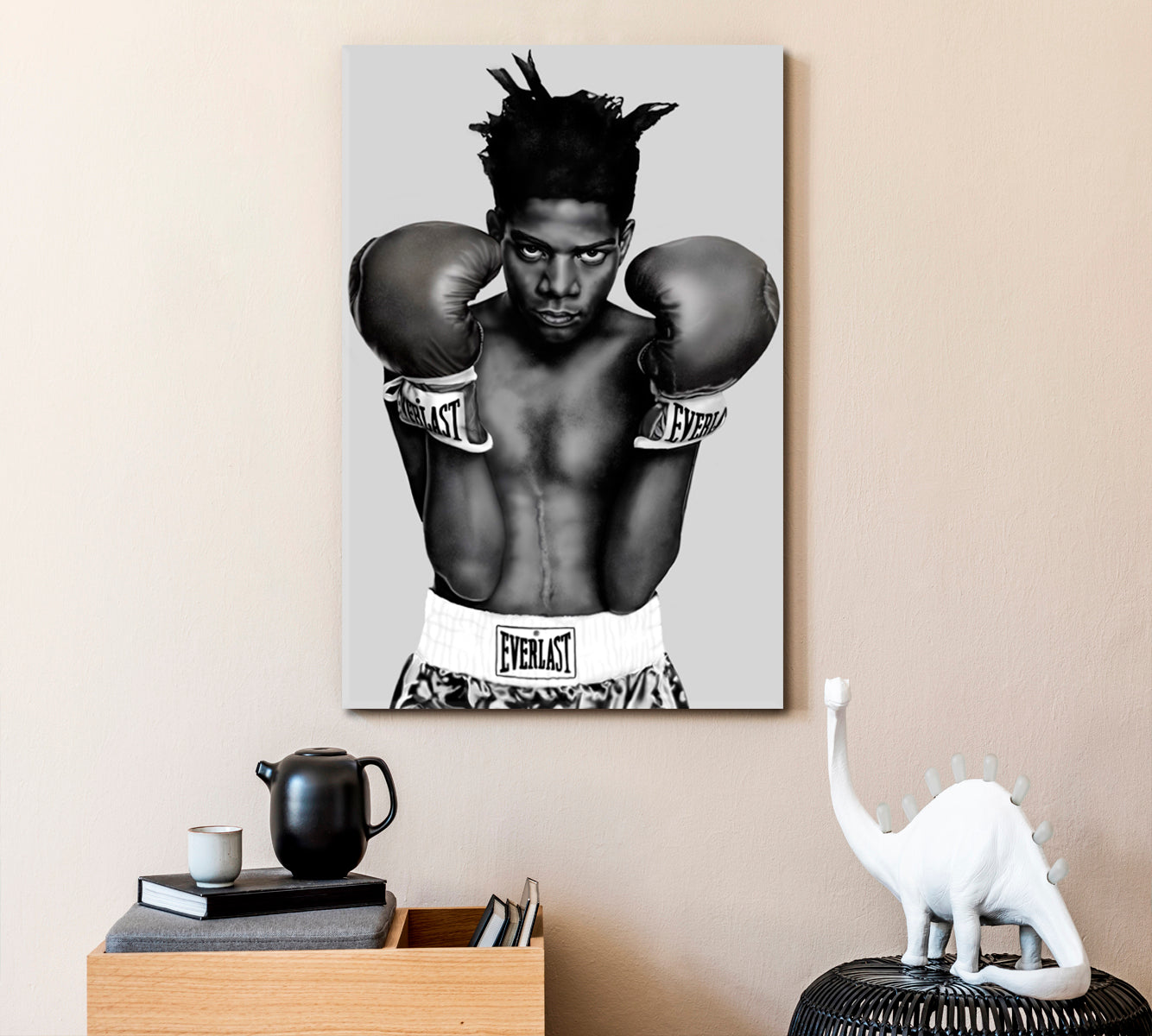 Basquiat Boxing Black White Portrait Contemporary Art Artesty   