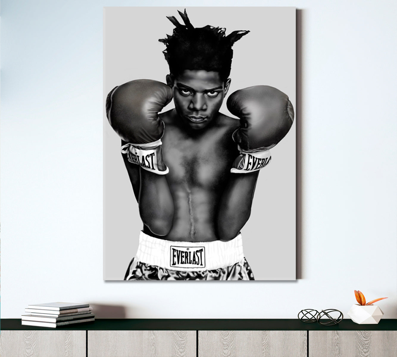 Basquiat Boxing Black White Portrait Contemporary Art Artesty   