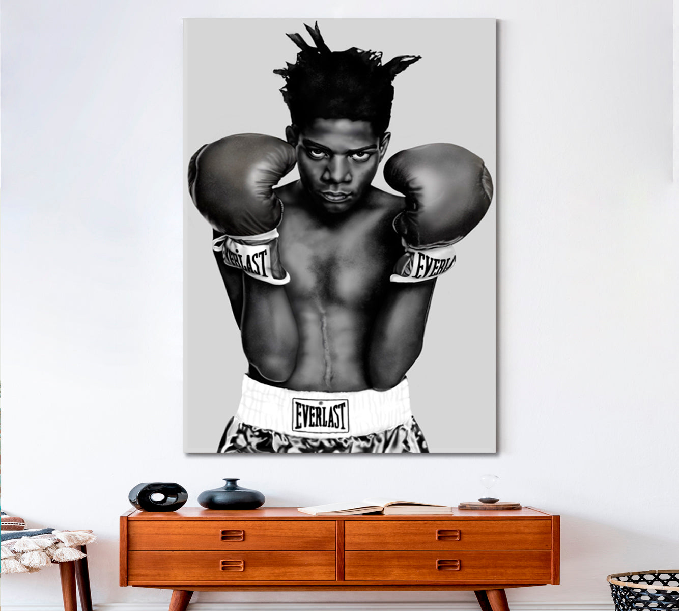 Basquiat Boxing Black White Portrait Contemporary Art Artesty   