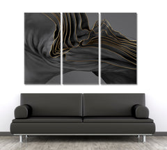 FLOW Beautiful Black Wavy Abstraction Abstract Art Print Artesty 3 panels 36" x 24" 