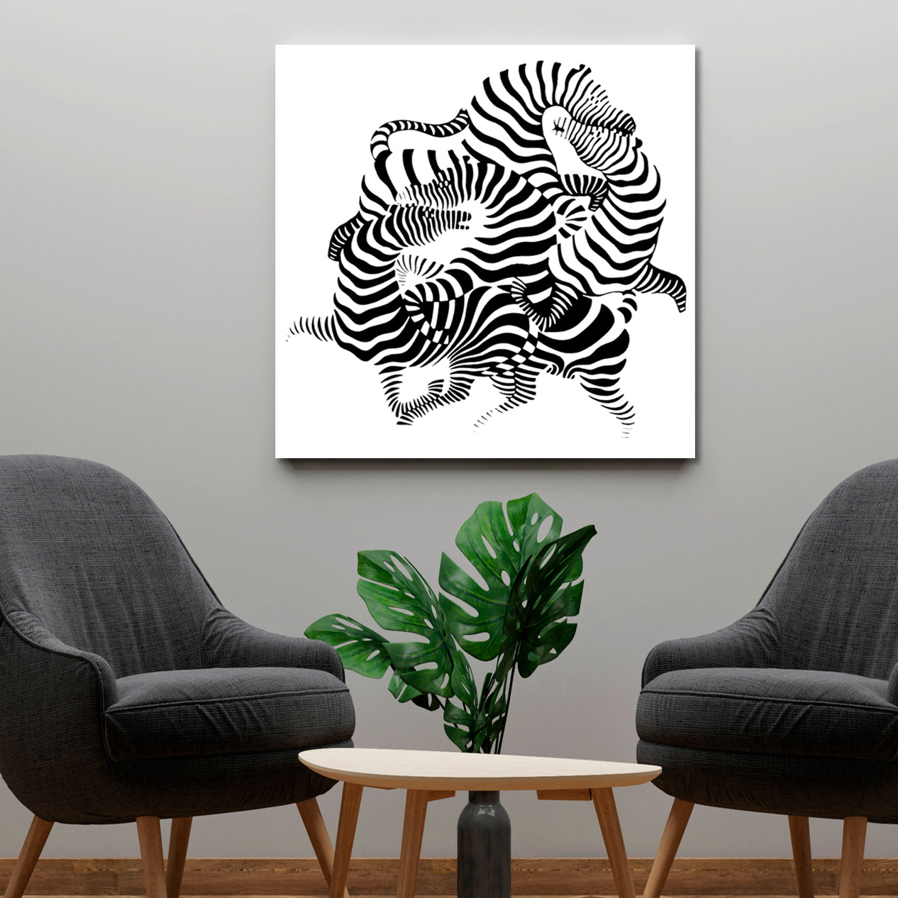 OPTICAL ILLUSION OP-ART Abstract Black White Zebra Entwined Together Fine Art Artesty   