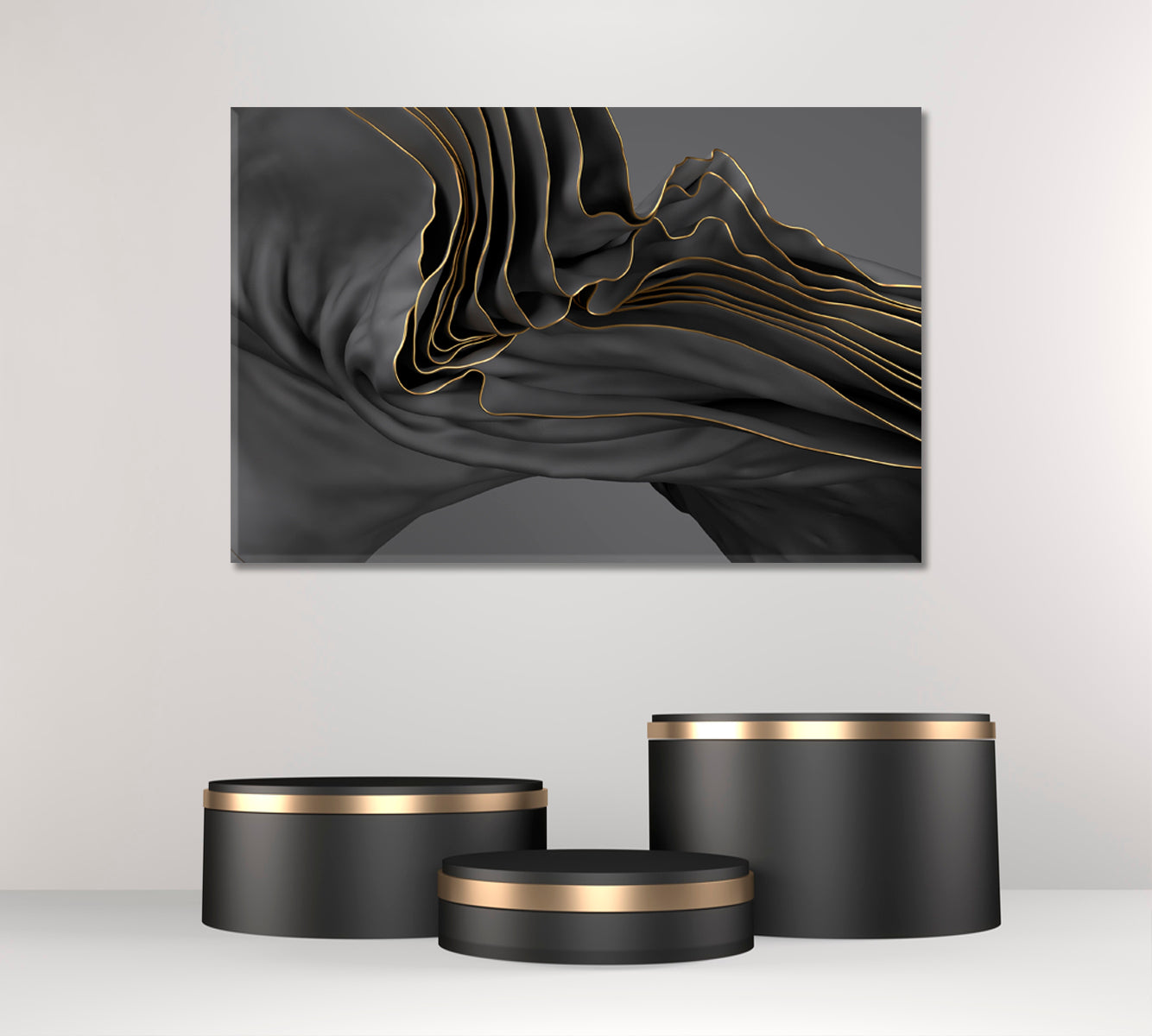 FLOW Beautiful Black Wavy Abstraction Abstract Art Print Artesty 1 panel 24" x 16" 