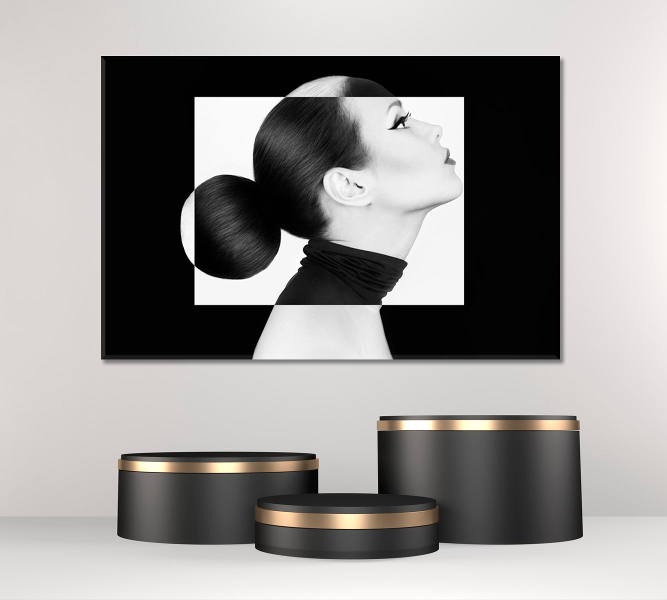 YIN YANG Black White Style Woman Fashion Portrait Black and White Wall Art Print Artesty 1 panel 24" x 16" 