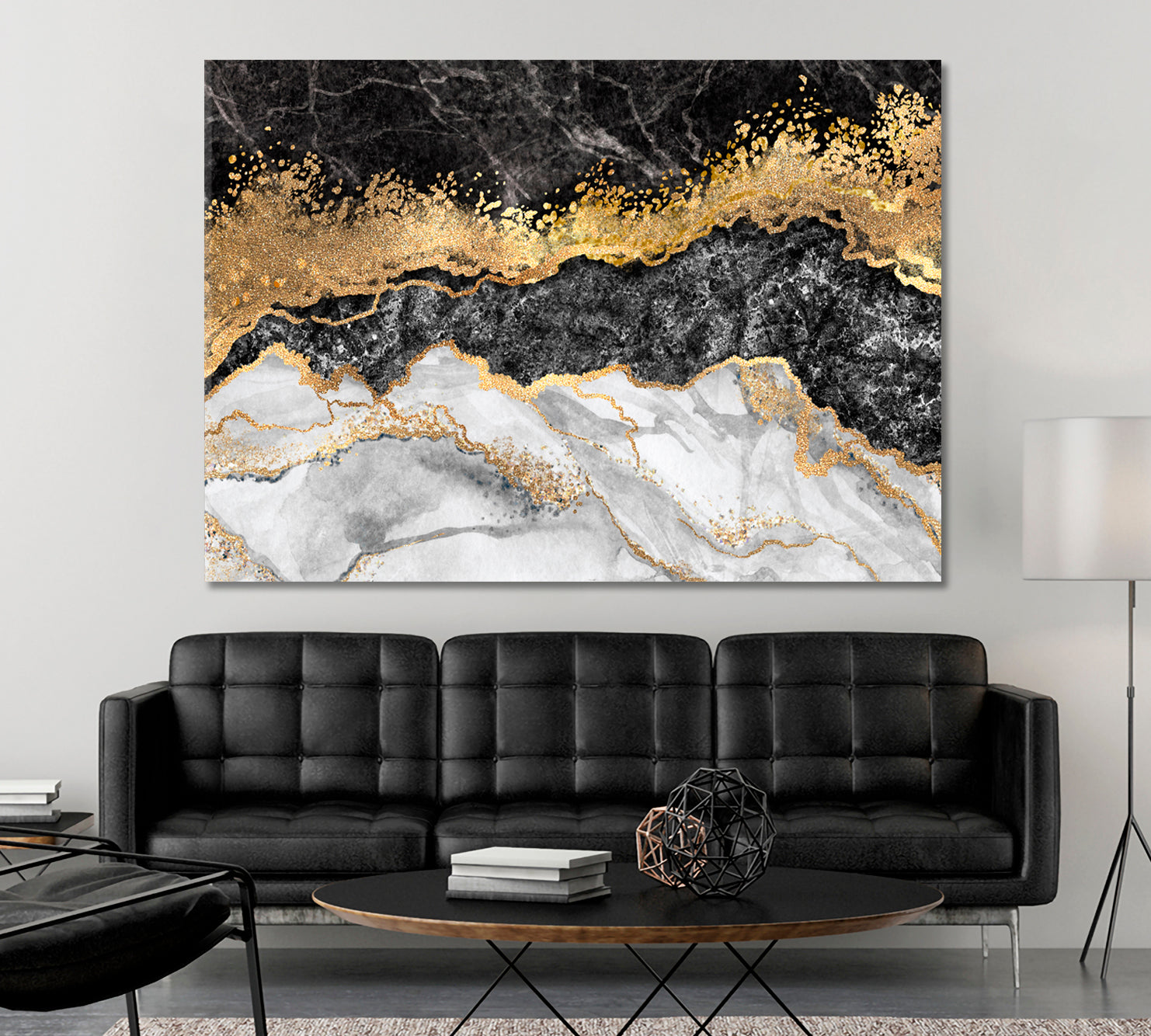 Marble Black White Gold Abstract Contemporary Decorative Marbling Pattern Giclée Print Fluid Art, Oriental Marbling Canvas Print Artesty   