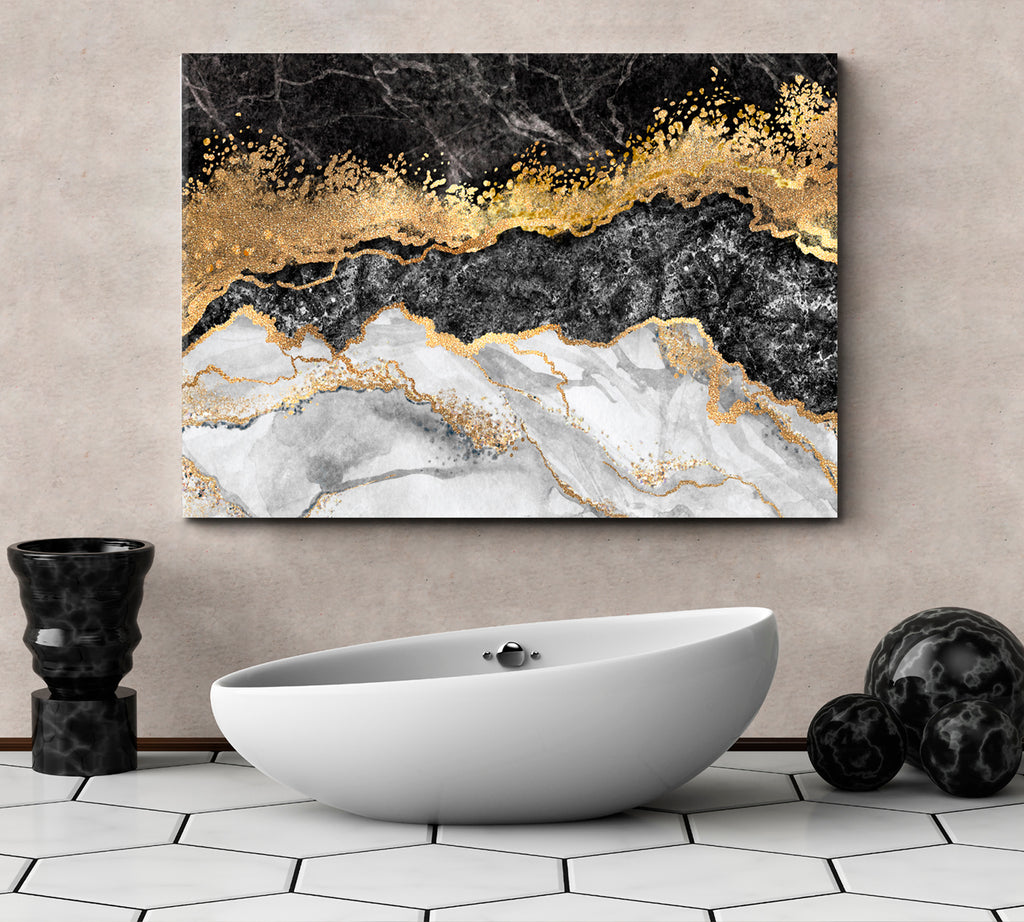 Black White Gold Abstract Contemporary Marbling Giclée Artesty.com