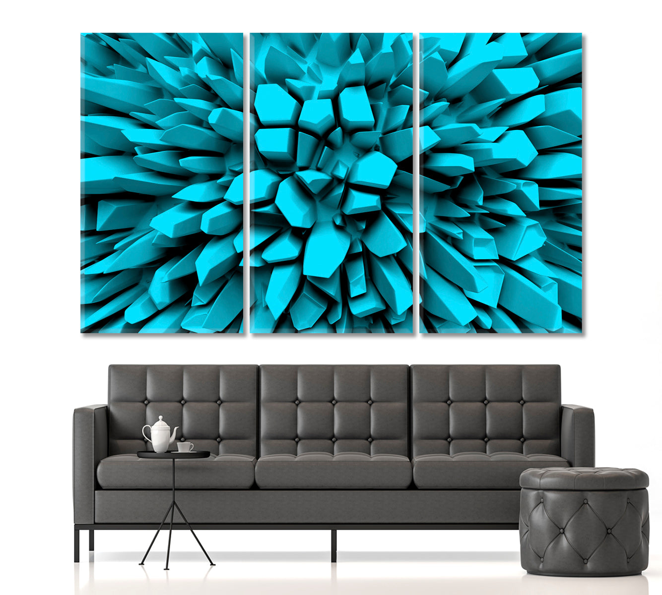 Turquoise Abstract Three-dimension Rays 3D Effect Shapes Poster Abstract Art Print Artesty 3 panels 36" x 24" 