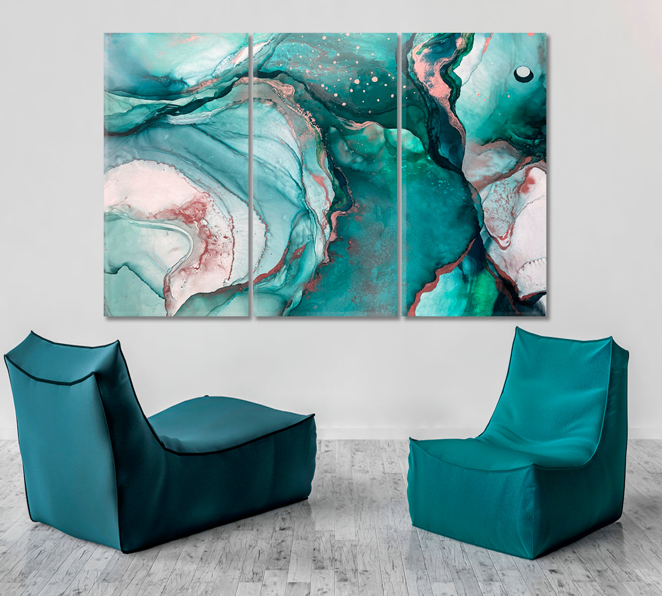 AZURE SEA WAVES Emerald Fluid Flowing Ink Marble Veins Oriental Art Fluid Art, Oriental Marbling Canvas Print Artesty   