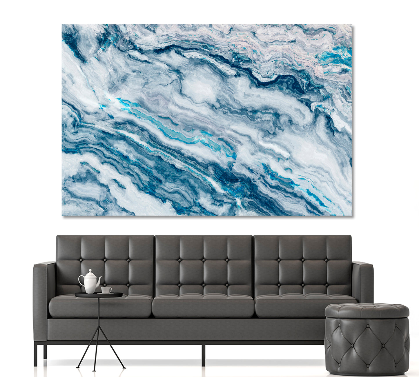 BLUE Marble Swirl Veins Fluid Art, Oriental Marbling Canvas Print Artesty   