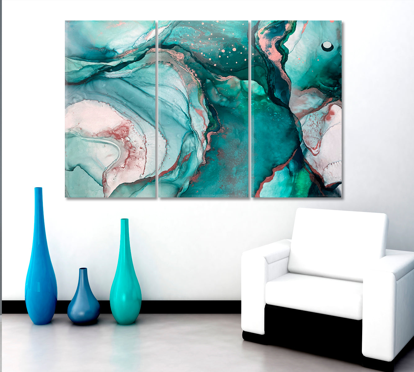 AZURE SEA WAVES Emerald Fluid Flowing Ink Marble Veins Oriental Art Fluid Art, Oriental Marbling Canvas Print Artesty   