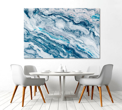 BLUE Marble Swirl Veins Fluid Art, Oriental Marbling Canvas Print Artesty   