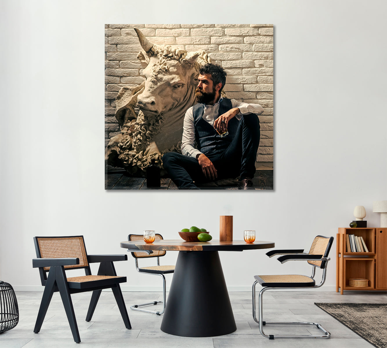 BOSS Bearded Man And Bull Office Wall Art Canvas Print Artesty   