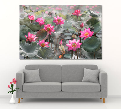 LOTUS POND Beautiful Pink Water Lily Blooming Lake Poster Floral & Botanical Split Art Artesty 1 panel 24" x 16" 