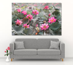LOTUS POND Beautiful Pink Water Lily Blooming Lake Poster Floral & Botanical Split Art Artesty 1 panel 24" x 16" 