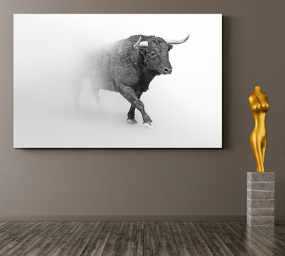 BULL IN THE MIST Wildlife Art Animal Grayscale Photo Poster Wild Life Framed Art Artesty   