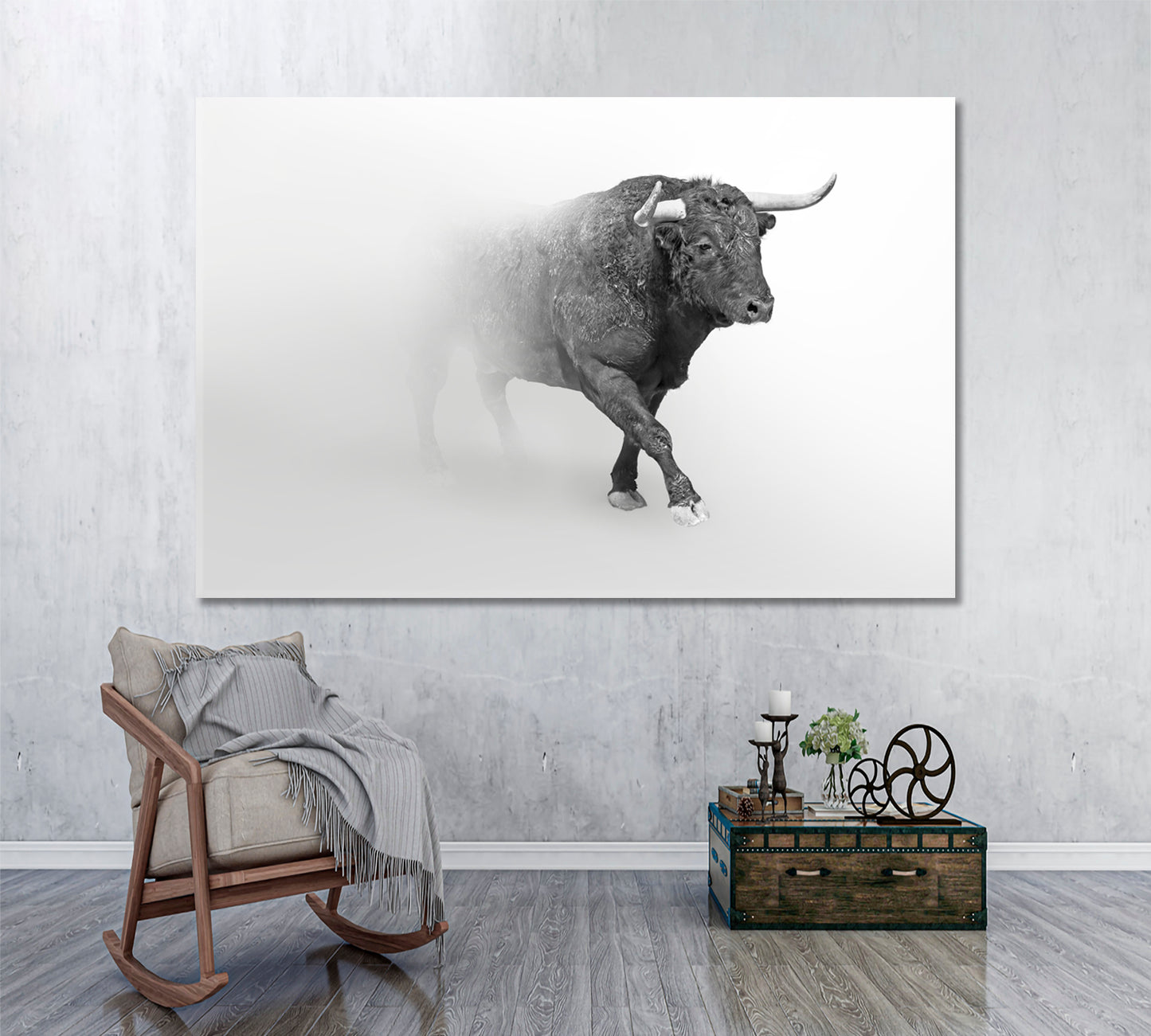 BULL IN THE MIST Wildlife Art Animal Grayscale Photo Poster Wild Life Framed Art Artesty   