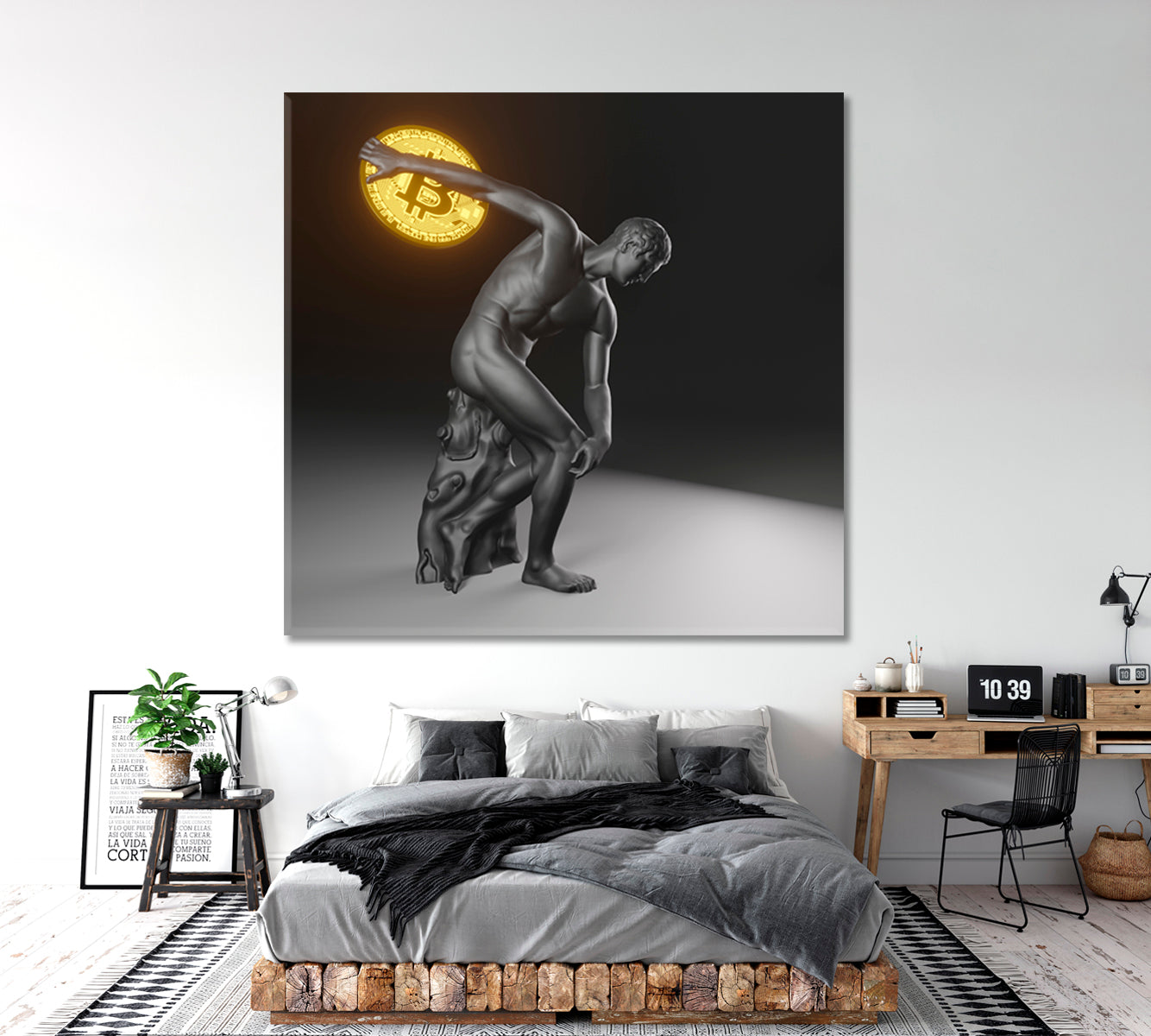 POWER OF BITCOIN Statue of Discobolus Myron Throws Bitcoin Poster Office Wall Art Canvas Print Artesty   