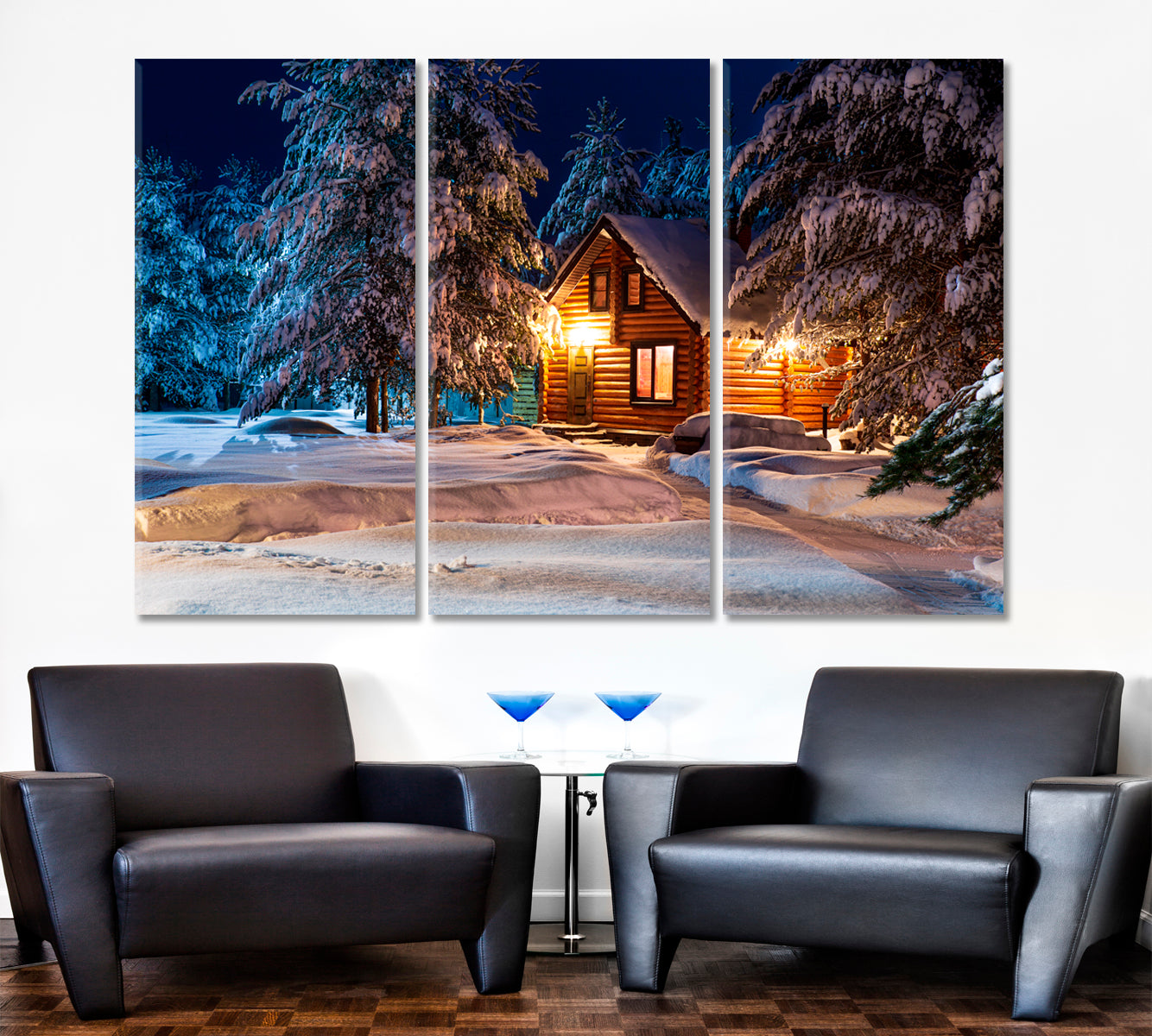 Fabulous Winter Christmas Night Rural Landscape Poster Scenery Landcape Artesty 3 panels 36" x 24" 