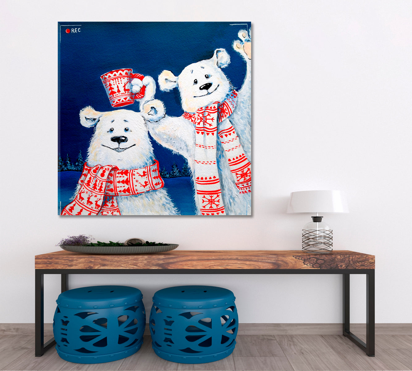 WINTER Happy Christmas Cute Polar Bears Poster Animals Canvas Print Artesty 1 Panel 12"x12" 