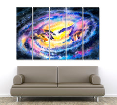 GALAXY Hand of God Creation And Universe Watercolor Artwork Celestial Home Canvas Décor Artesty 5 panels 36" x 24" 