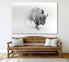 Wild Bison Buffalo Walking Out of The Mist Animals Canvas Print Artesty   