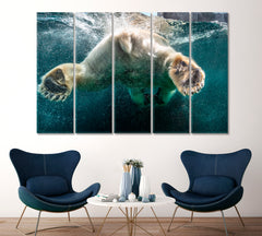 BUBBLES Polar Bear Big Paws Swimming Undersea Wild Life Framed Art Artesty 5 panels 36" x 24" 