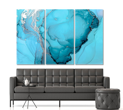 Turquoise Blue Marble Curly Swirls Trendy Fluid Art Fluid Art, Oriental Marbling Canvas Print Artesty   