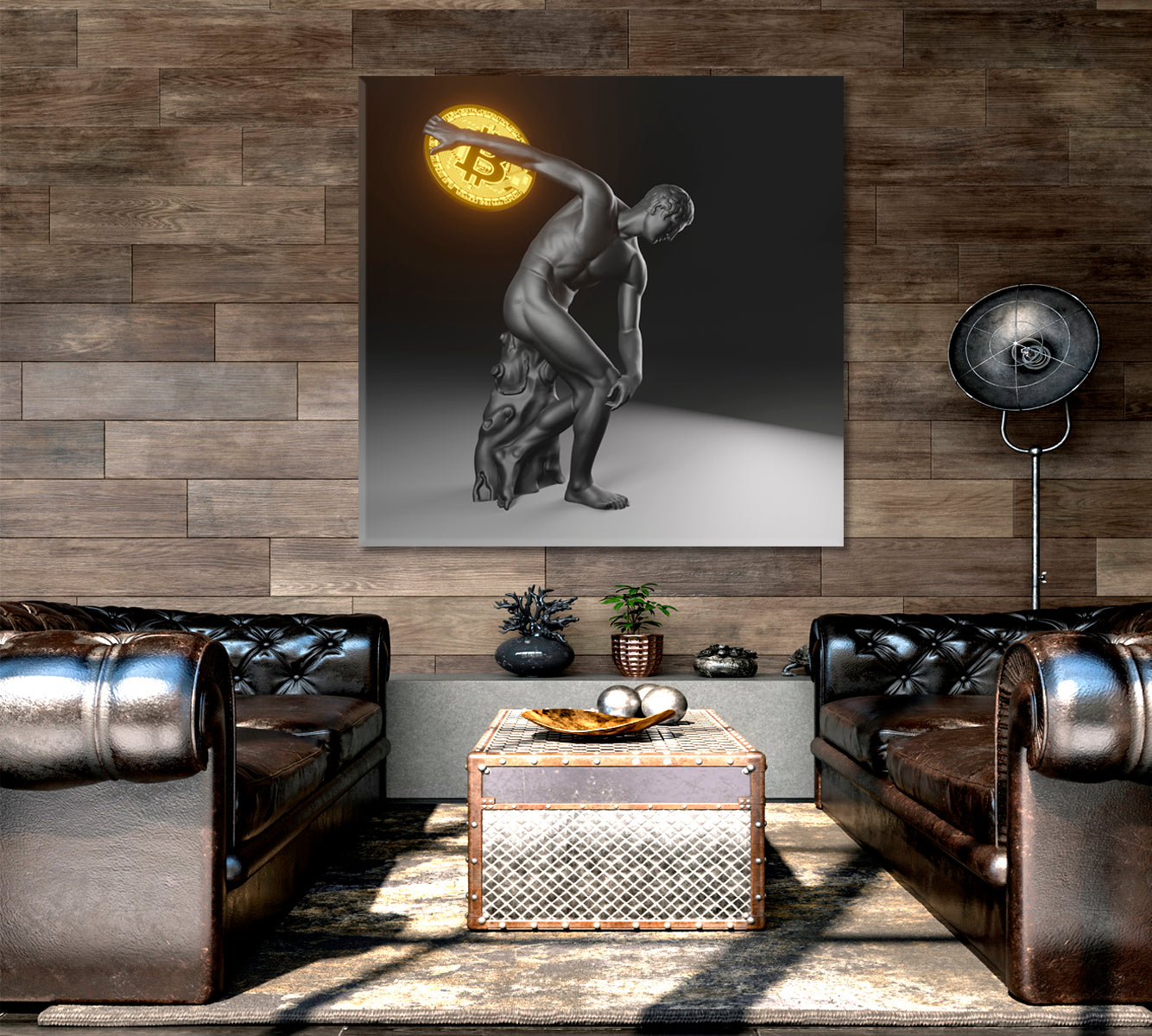 POWER OF BITCOIN Statue of Discobolus Myron Throws Bitcoin Poster Office Wall Art Canvas Print Artesty   