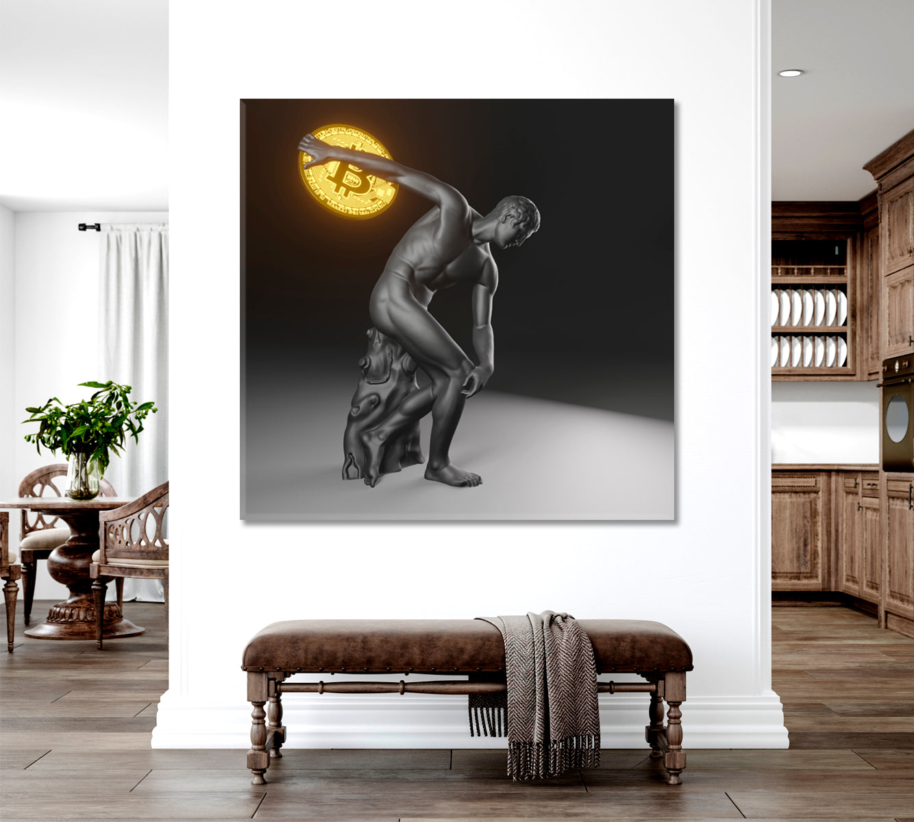 POWER OF BITCOIN Statue of Discobolus Myron Throws Bitcoin Poster Office Wall Art Canvas Print Artesty   