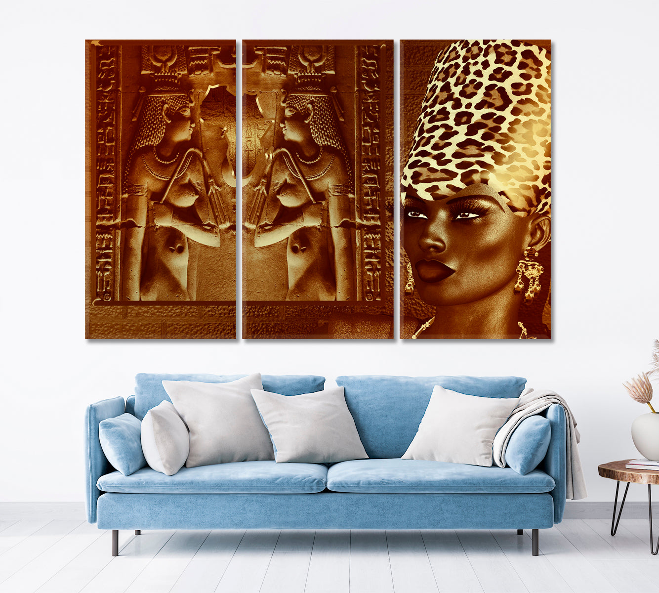 Egyptian Goddess Queen African Style Canvas Print Artesty 3 panels 36" x 24" 