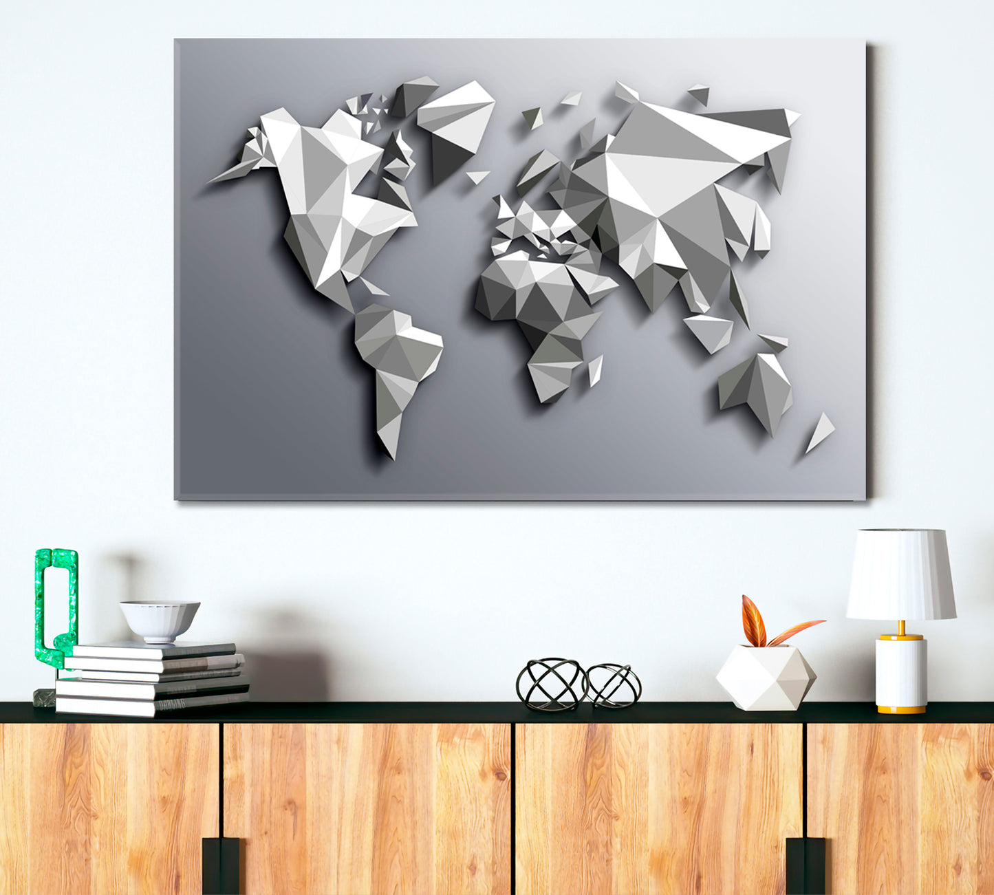 Extra Large Abstract Gray White Low Poly World Map Poster Maps Canvas Artwork Artesty   