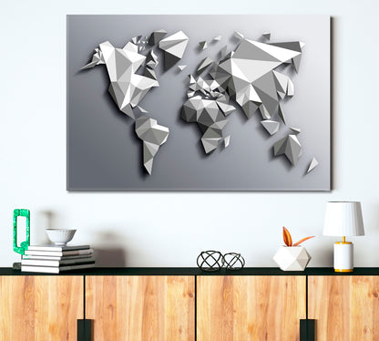 Extra Large Abstract Gray White Low Poly World Map Poster Maps Canvas Artwork Artesty   