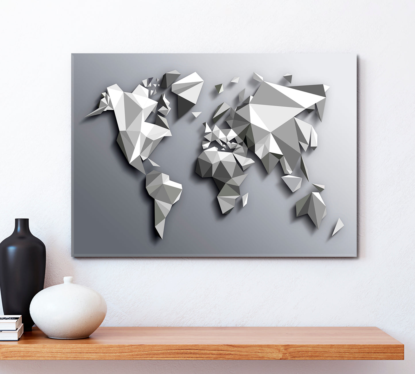 Extra Large Abstract Gray White Low Poly World Map Poster Maps Canvas Artwork Artesty   