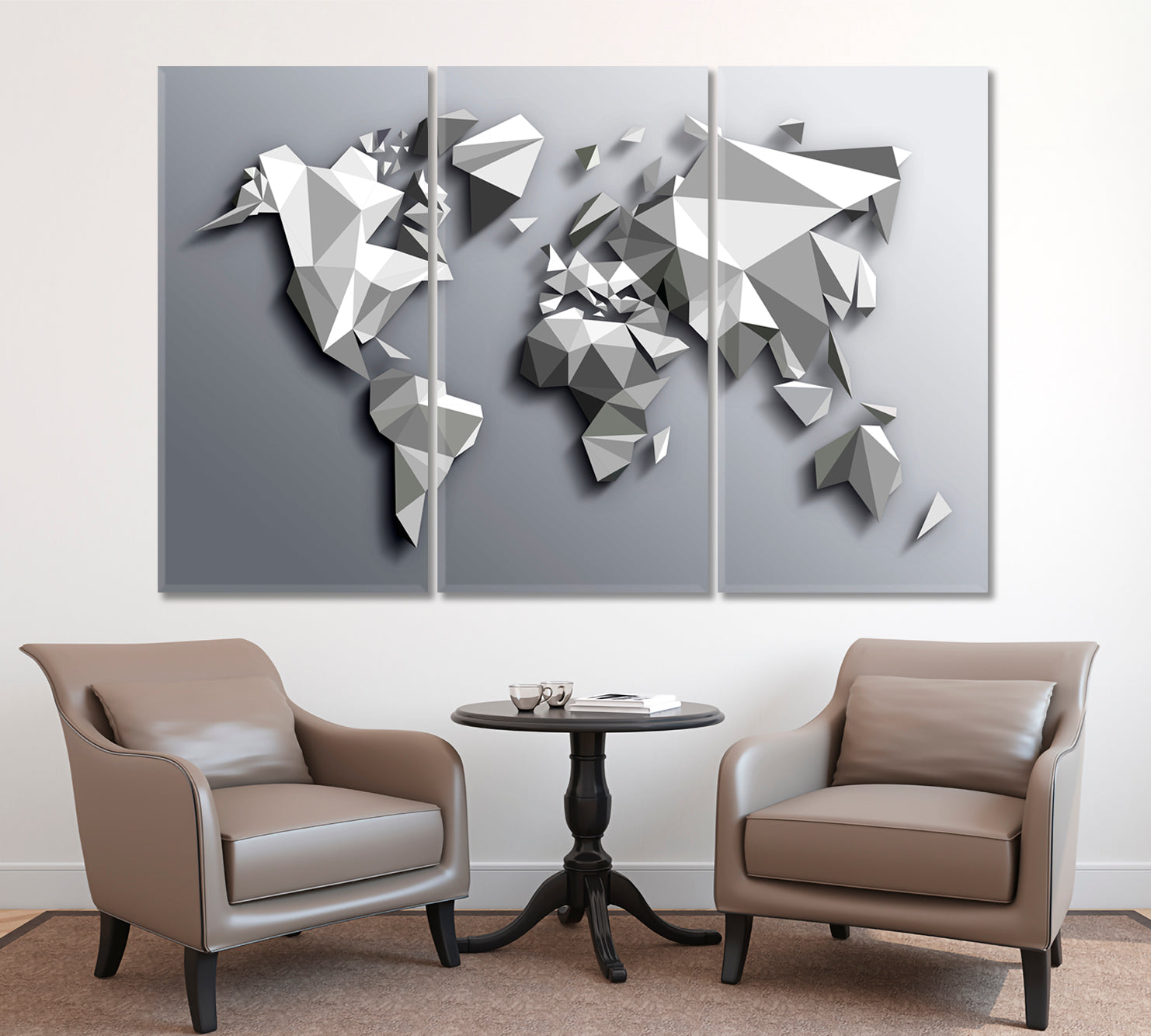 Extra Large Abstract Gray White Low Poly World Map Poster Maps Canvas Artwork Artesty   